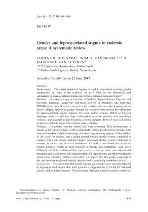 Gender and Leprosy-Related Stigma in Endemic Areas: a Systematic Review