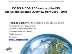 DOSIS & DOSIS 3D Onboard the ISS Status and Science Overview From