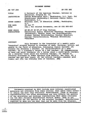 DOCUMENT RESUME ED 137 258 SP 010 895 TITLE a Portrait of The