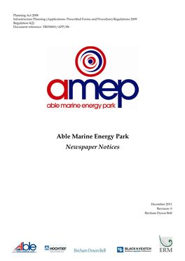 Able Marine Energy Park Newspaper Notices