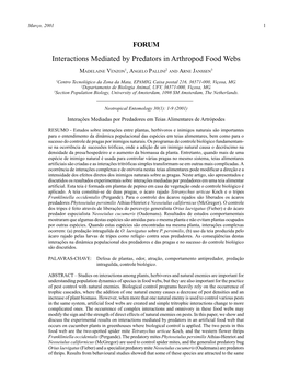 Interactions Mediated by Predators in Arthropod Food Webs