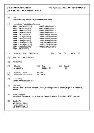 (12) STANDARD PATENT (11) Application No. AU 2012204162 B2 (19) AUSTRALIAN PATENT OFFICE