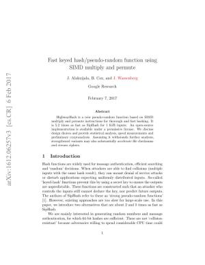 Fast Keyed Hash/Pseudo-Random Function Using SIMD Multiply and Permute