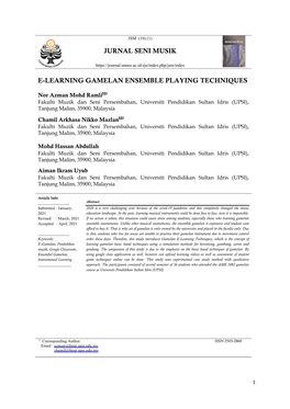 Jurnal Seni Musik E-Learning Gamelan Ensemble Playing