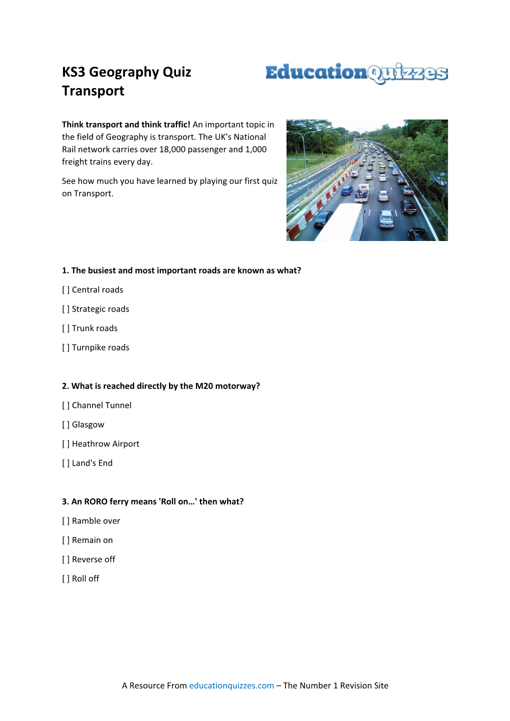 KS3 Geography Quiz Transport