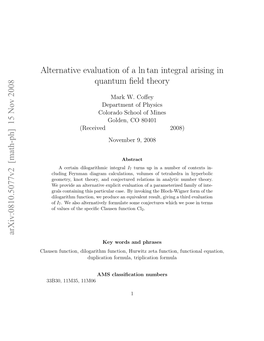 Alternative Evaluation of a Ln Tan Integral Arising in Quantum Field