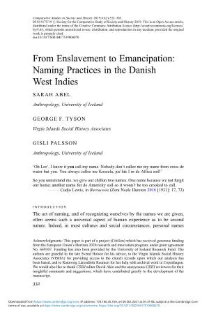 From Enslavement to Emancipation: Naming Practices in the Danish West Indies