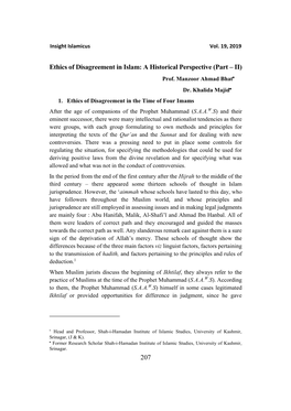 207 Ethics of Disagreement in Islam: a Historical Perspective (Part –