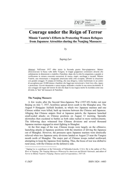 Courage Under the Reign of Terror Minnie Vautrin’S Efforts in Protecting Women Refugees from Japanese Atrocities During the Nanjing Massacre
