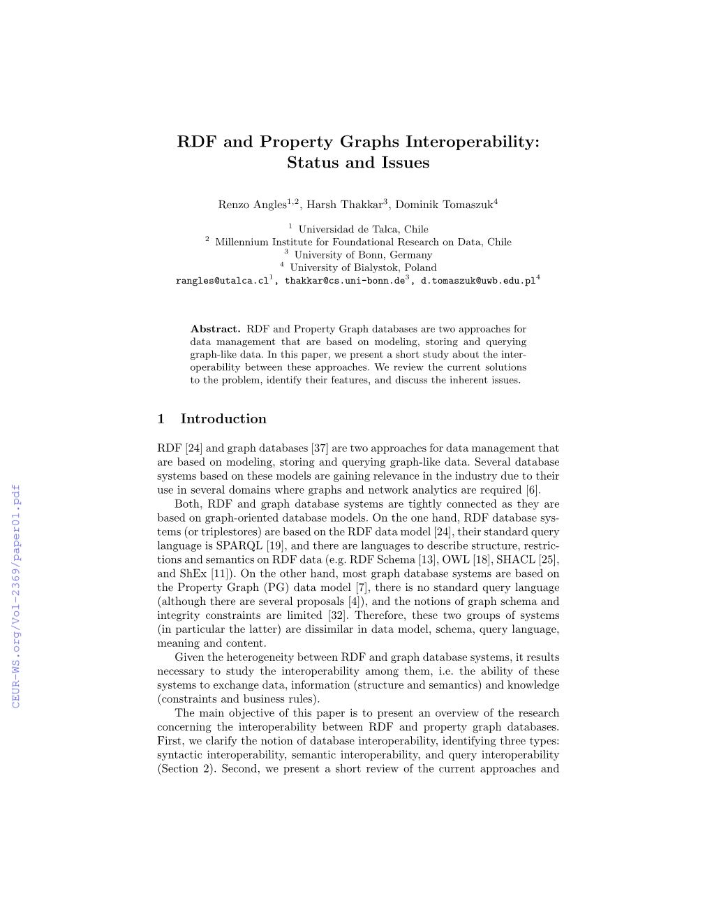 RDF and Property Graphs Interoperability: Status and Issues