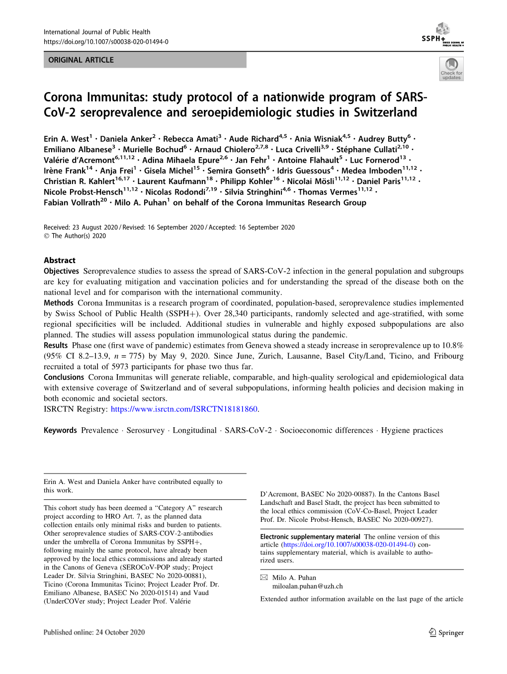 Corona Immunitas: Study Protocol of a Nationwide Program of SARS-Cov