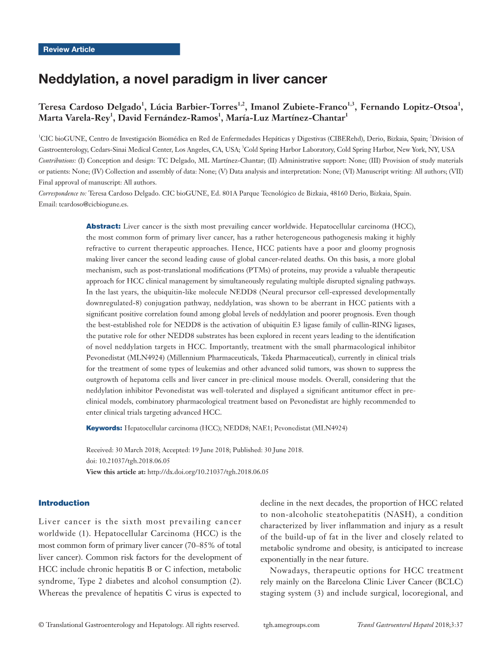 Neddylation, a Novel Paradigm in Liver Cancer