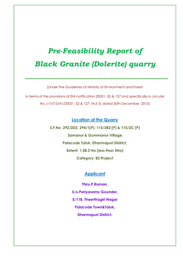 Pre-Feasibility Report of Black Granite (Dolerite) Quarry