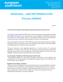 Drum Roll…And the Winner Is for Eyc2020: Amiens!