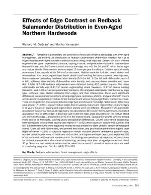 Effects of Edge Contrast on Redback Salamander Distribution in Even-Aged Northern Hardwoods
