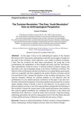 The Tunisian Revolution “The Free, Youth Revolution” from an Anthropological Perspective