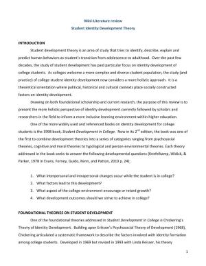 1 Mini-Literature Review Student Identity Development Theory
