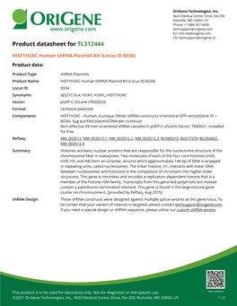 HIST1H2AC Human Shrna Plasmid Kit (Locus ID 8334) Product Data
