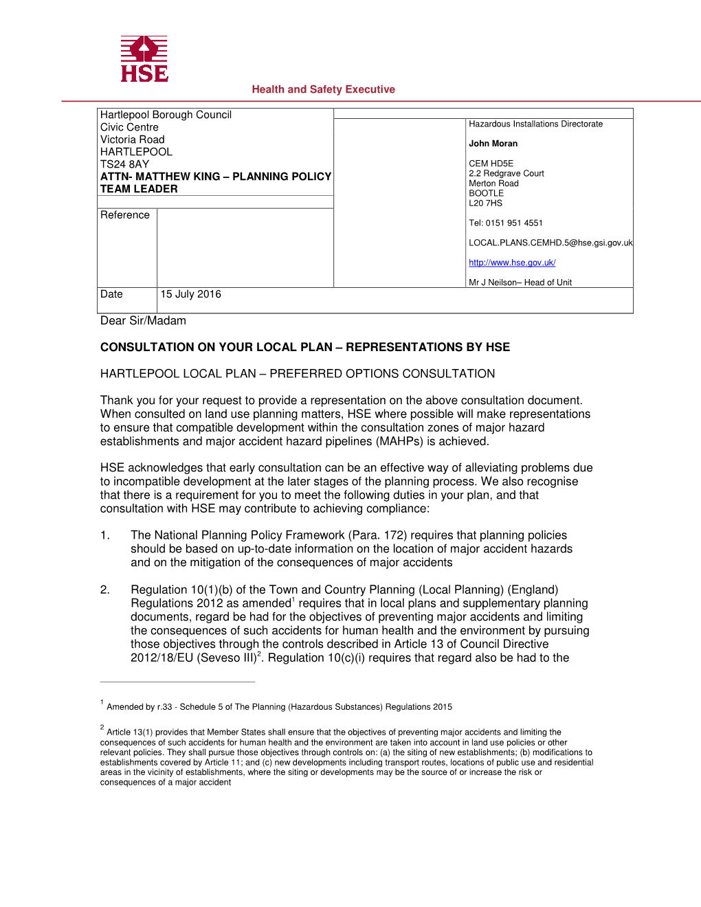 Representations by Hse Hartlepool Local Plan