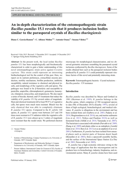 An In-Depth Characterization of the Entomopathogenic Strain Bacillus