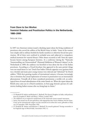 From Slave to Sex Worker. Feminist Debates and Prostitution Politics in the Netherlands, 1880–2000
