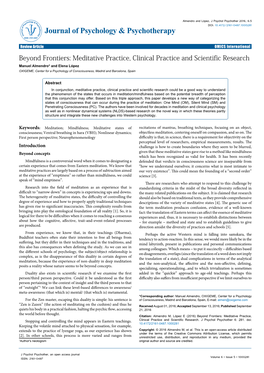 Beyond Frontiers: Meditative Practice, Clinical Practice and Scientific