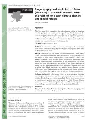 Biogeography and Evolution of Abies (Pinaceae) in the Mediterranean Basin: the Roles of Long-Term Climatic Change and Glacial Refugia Juan Carlos Linares*