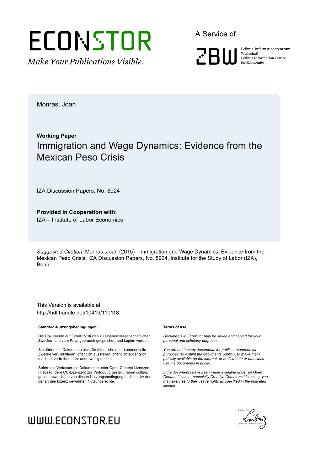 Immigration and Wage Dynamics: Evidence from the Mexican Peso Crisis