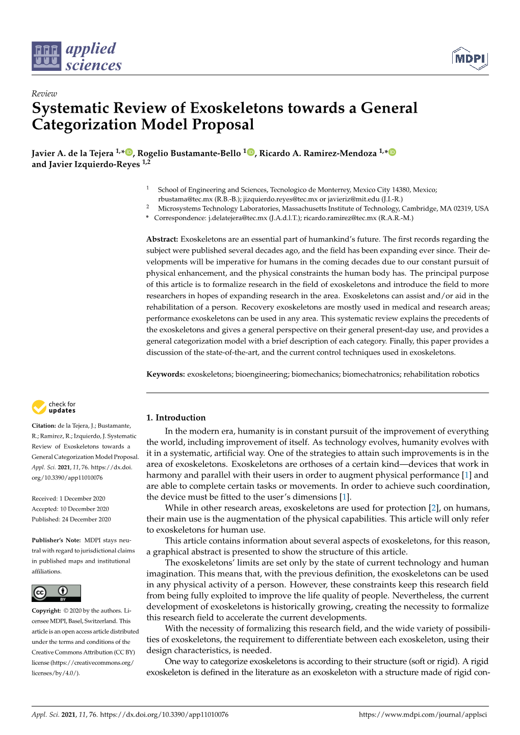 Systematic Review of Exoskeletons Towards a General Categorization Model Proposal