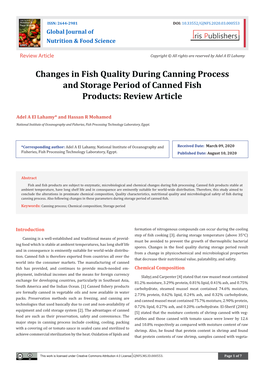 Changes in Fish Quality During Canning Process and Storage Period of Canned Fish Products: Review Article
