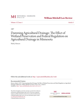 Damming Agricultural Drainage: the Effect of Wetland Preservation and Federal Regulation on Agricultural Drainage in Minnesota," William Mitchell Law Review: Vol