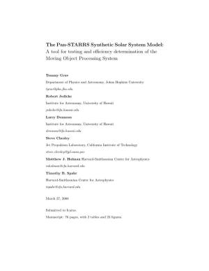 The Pan-STARRS Synthetic Solar System Model: a Tool for Testing and Eﬃciency Determination of the Moving Object Processing System