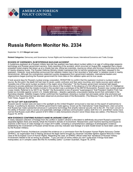 Russia Reform Monitor No. 2334 | American Foreign Policy Council