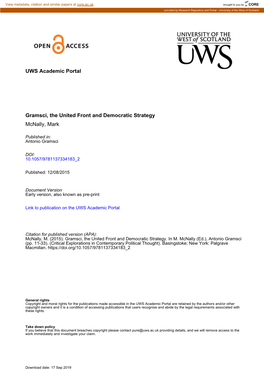 UWS Academic Portal Gramsci, the United Front and Democratic