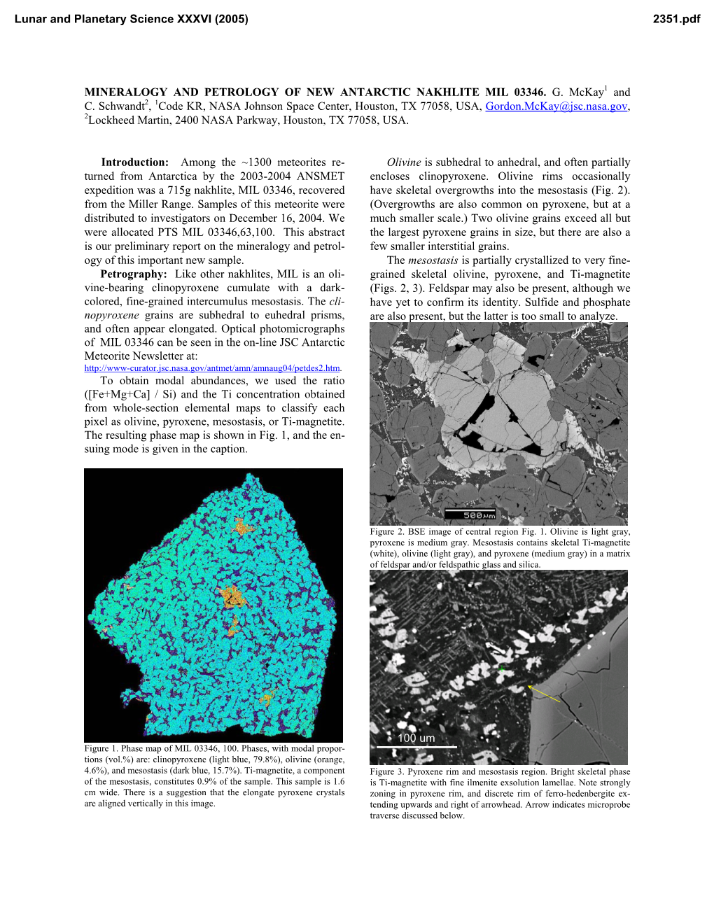 Mineralogy and Petrology of New Antarctic Nakhlite Mil 03346