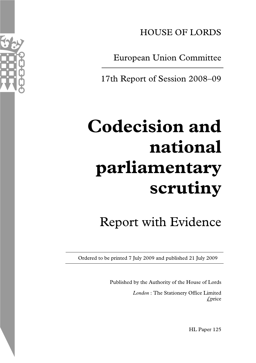 Codecision and National Parliamentary Scrutiny