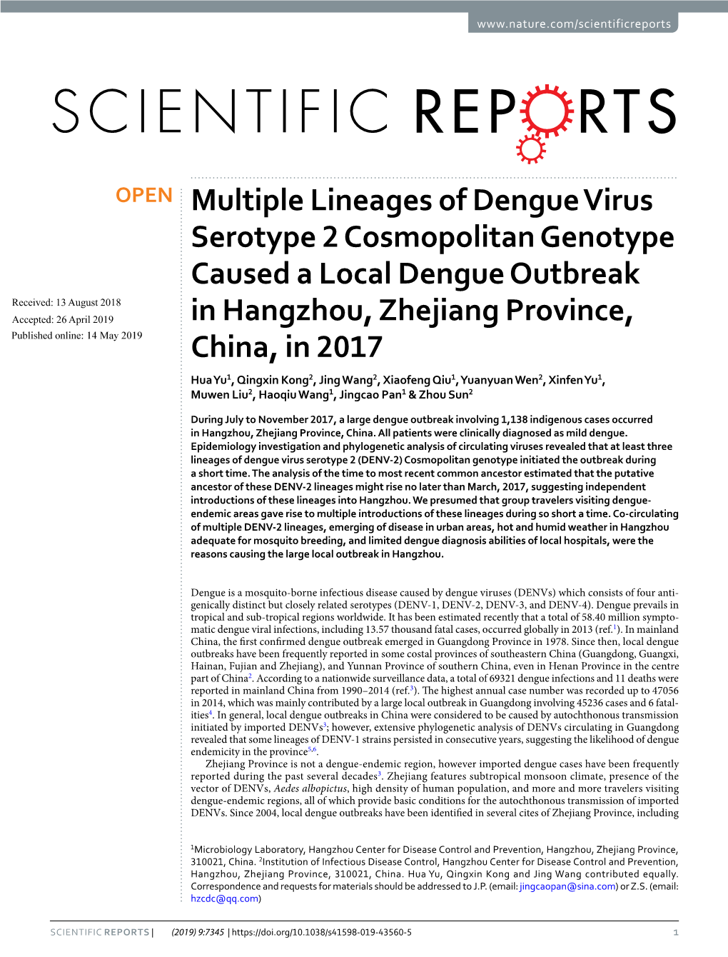 Multiple Lineages of Dengue Virus Serotype 2 Cosmopolitan Genotype