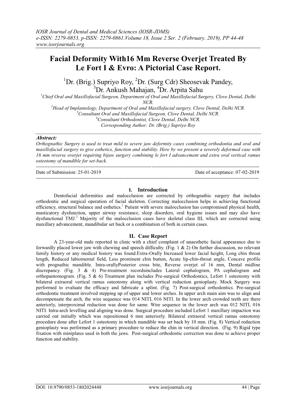 Facial Deformity With16 Mm Reverse Overjet Treated by Le Fort I & Evro