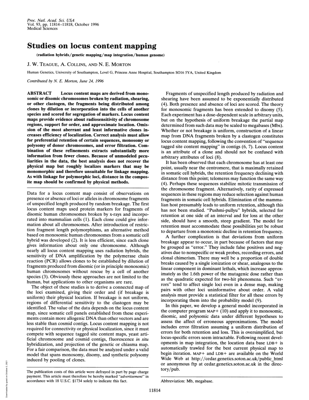 Studies on Locus Content Mapping (Radiation Hybrids/Genetic Mapping/Map Integration/Human Genome) J