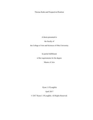 Thomas Kuhn and Perspectival Realism a Thesis Presented to The
