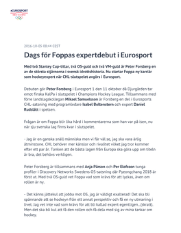 ​Dags För Foppas Expertdebut I Eurosport