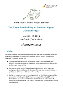 International Alumni Project Seminar the Way to Sustainability on The