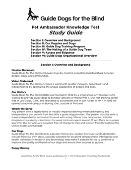Pet Ambassador Knowledge Test Study Guide