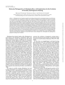 Molecular Phylogenetics of Allodapine Bees, with Implications for the Evolution of Sociality and Progressive Rearing