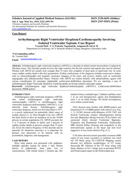 Arrhythmogenic Right Ventricular Dysplasia/Cardiomyopathy Involving Isolated Ventricular Septum: Case Report Veeresh Patil*, V