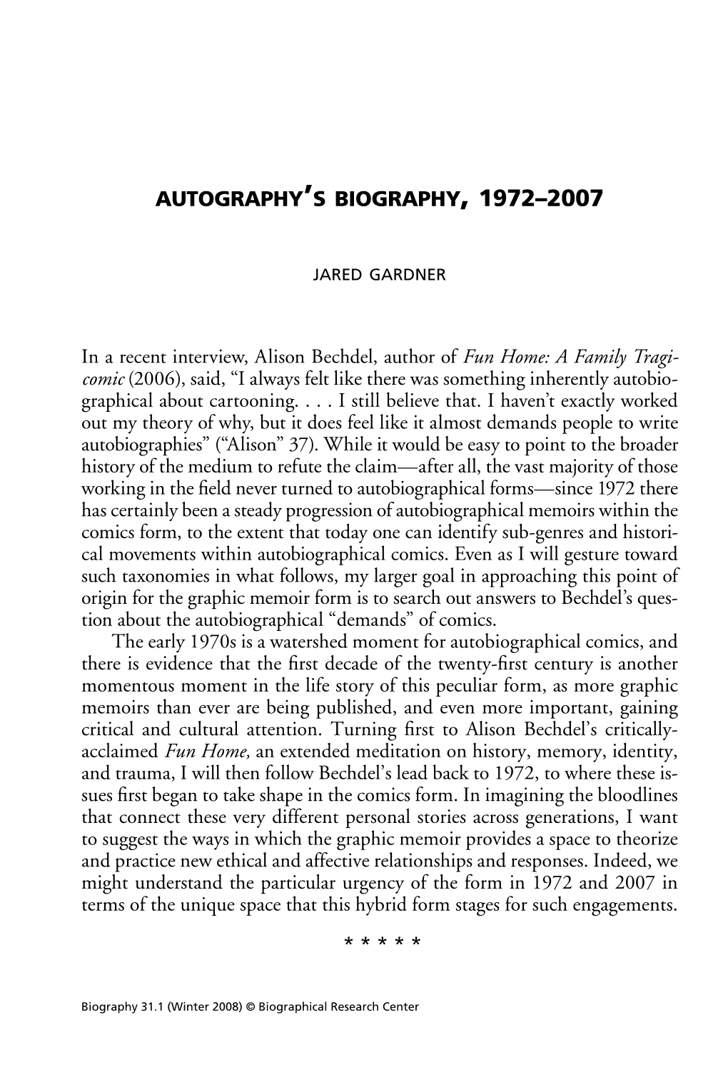 AUTOGRAPHY's BIOGRAPHY in a Recent Interview, Alison Bechdel