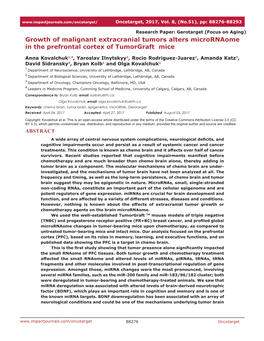 Growth of Malignant Extracranial Tumors Alters Micrornaome in the Prefrontal Cortex of Tumorgraft Mice