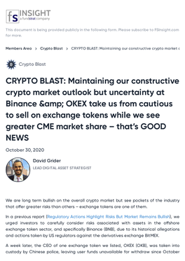Crypto Blast CRYPTO BLAST: Maintaining Our Constructive Crypto Market O