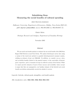 Subsidising Stan: Measuring the Social Beneﬁts of Cultural Spending