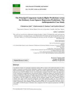 The Principal Component Analysis Biplot Predictions Versus the Ordinary Least Squares Regression Predictions: the Anthropometric Case Study